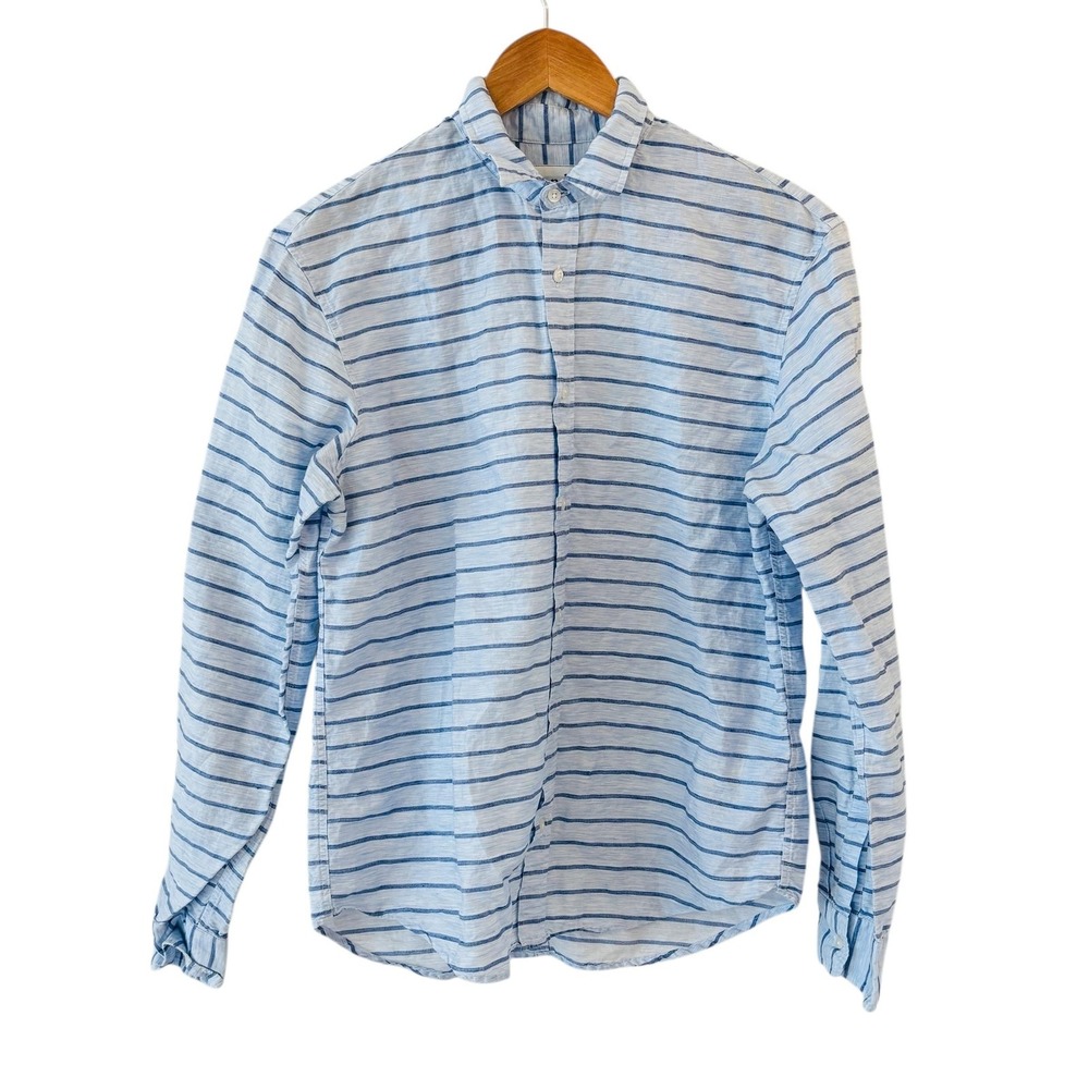 Frank & Eileen Paul Linen Button Up Top Mens S Striped Classic Coastal Preppy